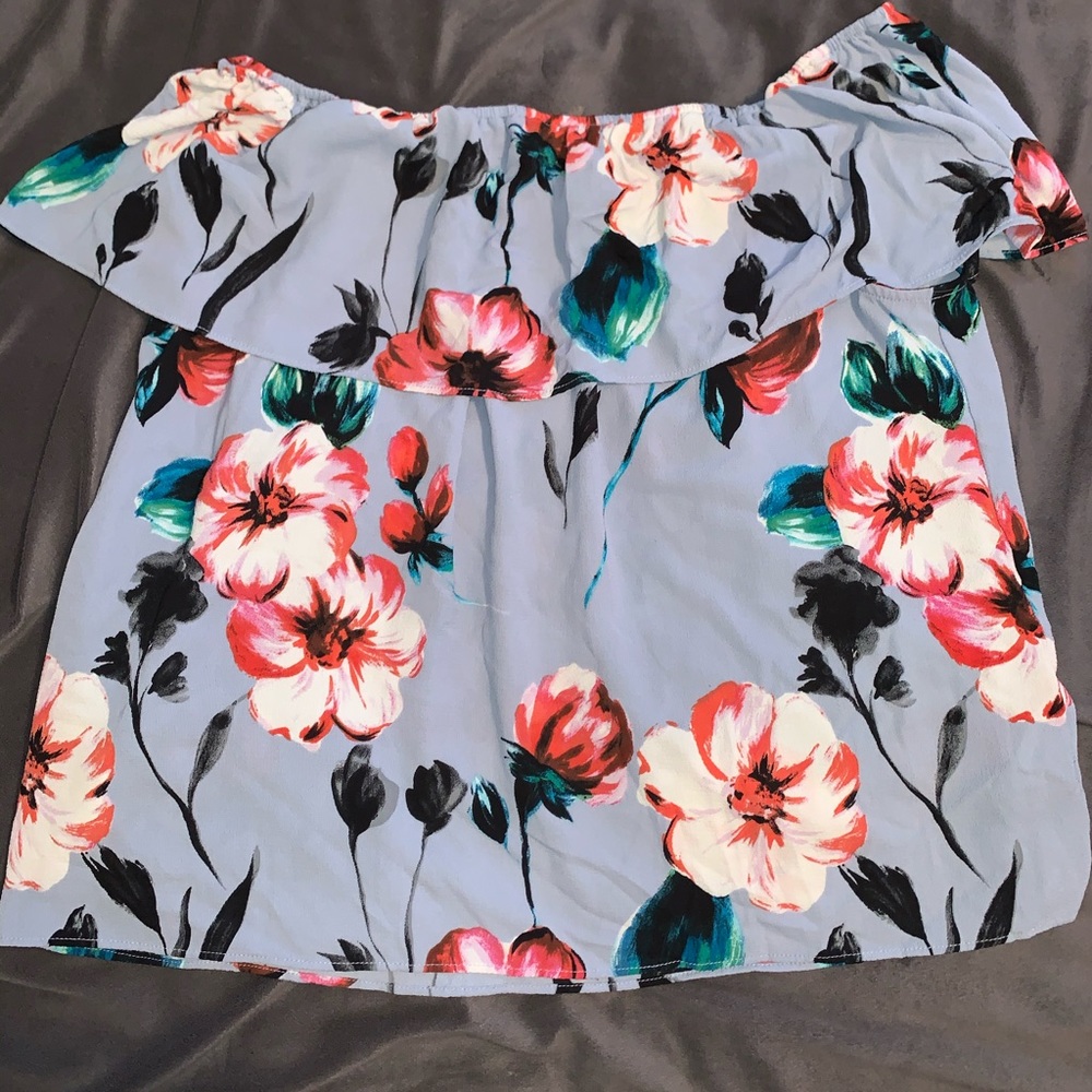 Floral, Off-the-Shoulder Blouse, Blue/Pink flowers